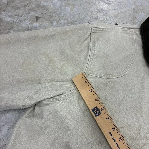 LL Bean Mens Field Jacket Mens Large Beige Collar Barn Chore Unlined - Picture 5 of 14